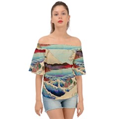 Wave Japanese Mount Fuji Off Shoulder Short Sleeve Top by Grandong