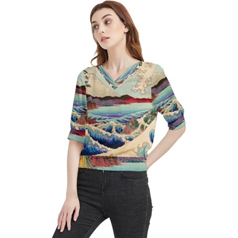 Wave Japanese Mount Fuji Quarter Sleeve Blouse by Grandong