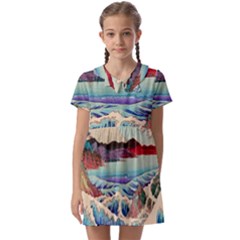 Wave Japanese Mount Fuji Kids  Asymmetric Collar Dress