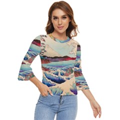 Wave Japanese Mount Fuji Bell Sleeve Top