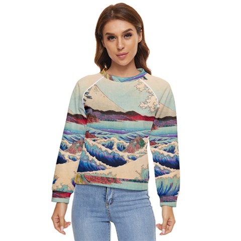 Wave Japanese Mount Fuji Women s Long Sleeve Raglan T-shirt by Grandong