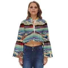 Wave Japanese Mount Fuji Boho Long Bell Sleeve Top by Grandong