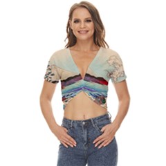 Wave Japanese Mount Fuji Twist Front Crop Top by Grandong