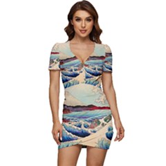 Wave Japanese Mount Fuji Low Cut Cap Sleeve Mini Dress by Grandong