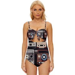 Retro Cameras Old Vintage Antique Knot Front One-piece Swimsuit by Grandong