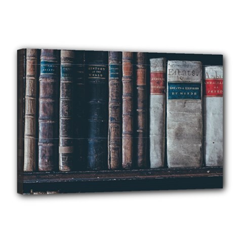 Aged Bookcase Books Bookshelves Canvas 18  X 12  (stretched) by Grandong