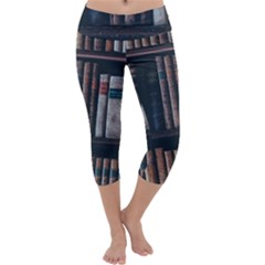 Aged Bookcase Books Bookshelves Capri Yoga Leggings by Grandong