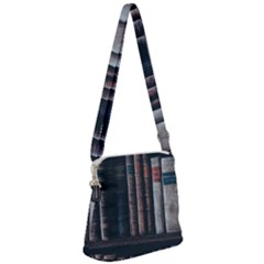 Aged Bookcase Books Bookshelves Zipper Messenger Bag by Grandong