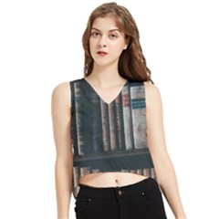 Aged Bookcase Books Bookshelves V-neck Cropped Tank Top by Grandong