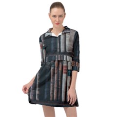 Aged Bookcase Books Bookshelves Mini Skater Shirt Dress by Grandong