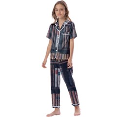 Aged Bookcase Books Bookshelves Kids  Satin Short Sleeve Pajamas Set by Grandong