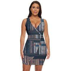 Aged Bookcase Books Bookshelves Draped Bodycon Dress by Grandong