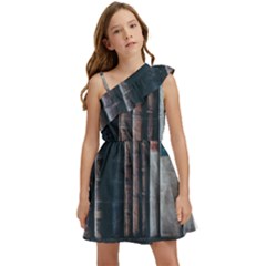 Aged Bookcase Books Bookshelves Kids  One Shoulder Party Dress by Grandong