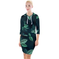 Foliage Quarter Sleeve Hood Bodycon Dress