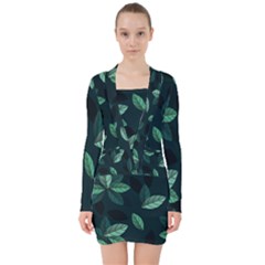 Foliage V-neck Bodycon Long Sleeve Dress