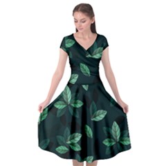 Foliage Cap Sleeve Wrap Front Dress