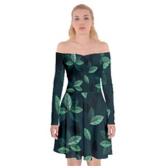 Foliage Off Shoulder Skater Dress