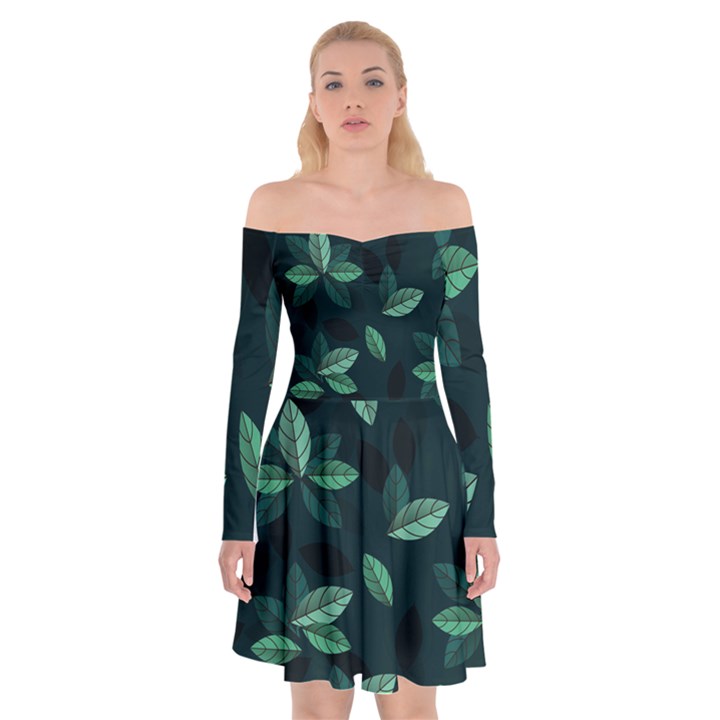 Foliage Off Shoulder Skater Dress