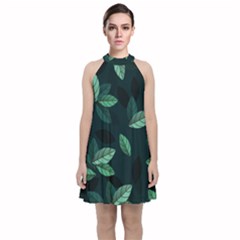 Foliage Velvet Halter Neckline Dress 