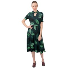 Foliage Keyhole Neckline Chiffon Dress