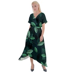 Foliage Cross Front Sharkbite Hem Maxi Dress by HermanTelo