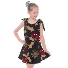 Christmas Pattern With Snowflakes Berries Kids  Tie Up Tunic Dress by Ndabl3x