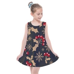 Christmas Pattern With Snowflakes Berries Kids  Summer Dress