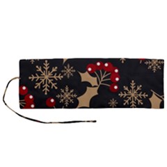 Christmas Pattern With Snowflakes Berries Roll Up Canvas Pencil Holder (m) by Ndabl3x