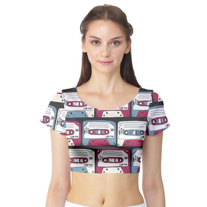 Music Symbols Rock Music Seamless Pattern Short Sleeve Crop Top