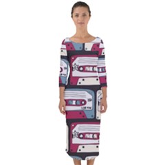 Music Symbols Rock Music Seamless Pattern Quarter Sleeve Midi Bodycon Dress by Ndabl3x