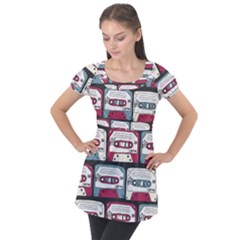 Music Symbols Rock Music Seamless Pattern Puff Sleeve Tunic Top by Ndabl3x