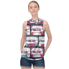 Music Symbols Rock Music Seamless Pattern High Neck Satin Top by Ndabl3x