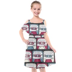 Music Symbols Rock Music Seamless Pattern Kids  Cut Out Shoulders Chiffon Dress by Ndabl3x