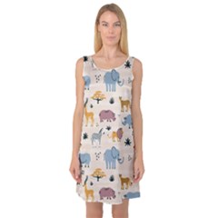 Wild Animals Seamless Pattern Sleeveless Satin Nightdress by Ndabl3x