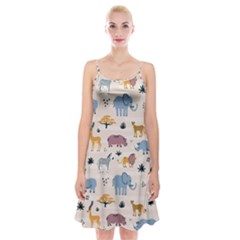 Wild Animals Seamless Pattern Spaghetti Strap Velvet Dress