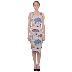 Wild Animals Seamless Pattern Sleeveless Pencil Dress