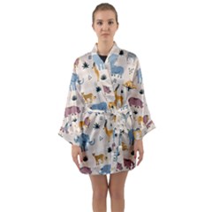 Wild Animals Seamless Pattern Long Sleeve Satin Kimono by Ndabl3x