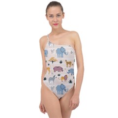 Wild Animals Seamless Pattern Classic One Shoulder Swimsuit by Ndabl3x