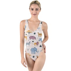 Wild Animals Seamless Pattern High Leg Strappy Swimsuit by Ndabl3x