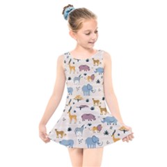 Wild Animals Seamless Pattern Kids  Skater Dress Swimsuit by Ndabl3x