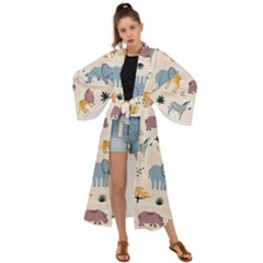 Wild Animals Seamless Pattern Maxi Kimono by Ndabl3x