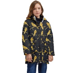 Background With Golden Birds Kids  Hooded Longline Puffer Jacket by Ndabl3x