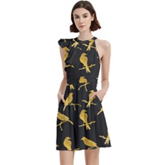 Background With Golden Birds Cocktail Party Halter Sleeveless Dress With Pockets by Ndabl3x