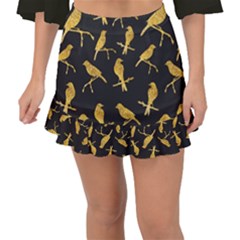 Background With Golden Birds Fishtail Mini Chiffon Skirt by Ndabl3x