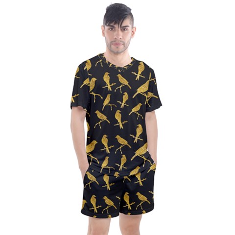 Background With Golden Birds Men s Mesh T-shirt And Shorts Set by Ndabl3x