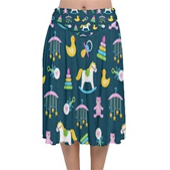 Cute Babies Toys Seamless Pattern Velvet Flared Midi Skirt by Ndabl3x