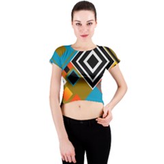 Retro Pattern Abstract Art Colorful Square Crew Neck Crop Top by Ndabl3x