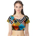 Retro Pattern Abstract Art Colorful Square Short Sleeve Crop Top View1