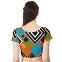 Retro Pattern Abstract Art Colorful Square Short Sleeve Crop Top View2