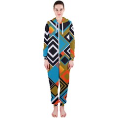 Retro Pattern Abstract Art Colorful Square Hooded Jumpsuit (ladies) by Ndabl3x